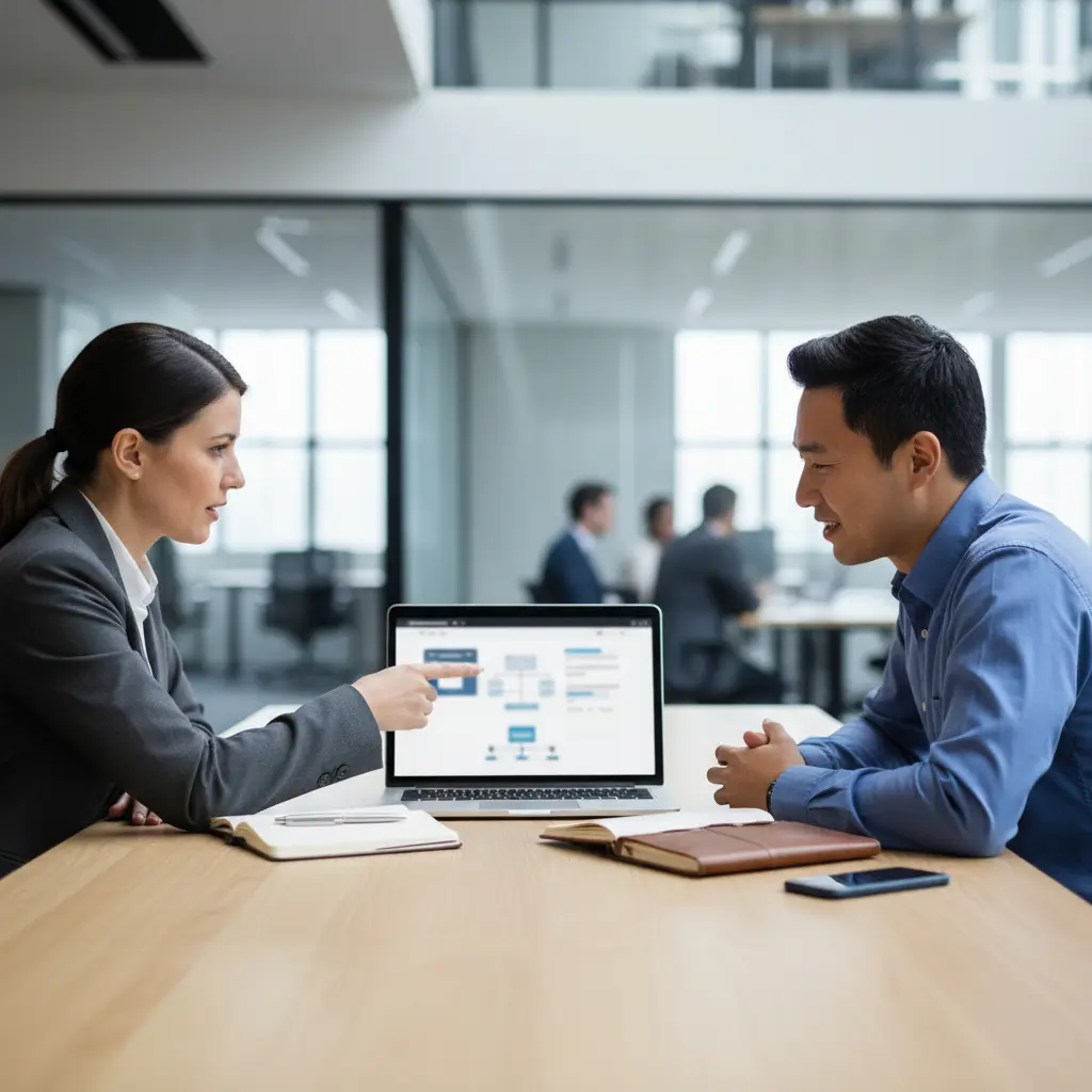 Client consultation meeting with a laptop