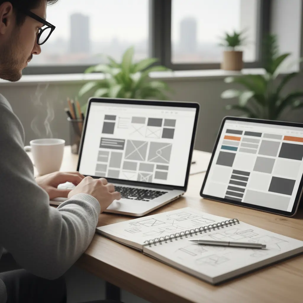 Designer creating website wireframes.